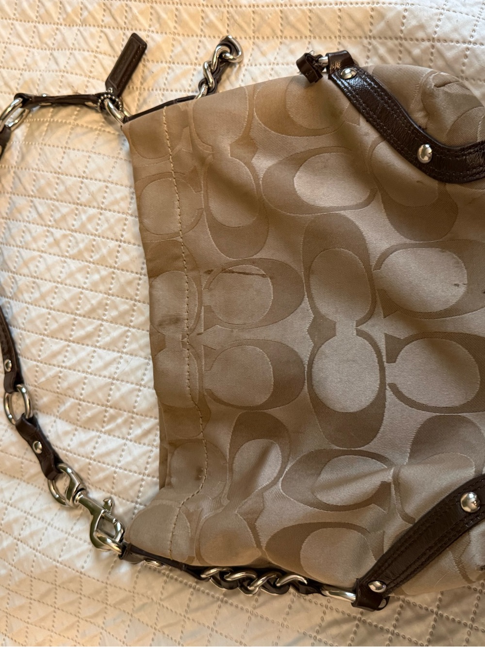 Coach Carley Bag small Signature Canvas Hobo with Dark Brown Trim Y2K style - Picture 4 of 5